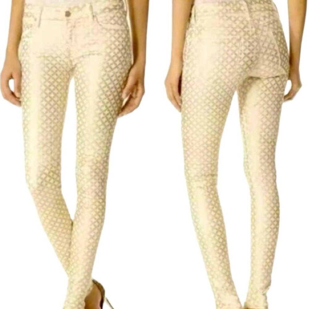 MOTHER Women’s The Looker Crème De Love Skinny Jeans Gold Foil Jeans  Size 24
